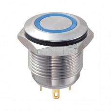 Кнопковий перемикач GQ16F-10E/J/B 12VDC OFF-(ON) на замикання 4 pin синє підсвічування  IP67 антивандальний