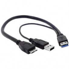 Шнур для жестких дисков штекер USB 3.0 на 2 штекера: Micro-B и USB Type-A 1m