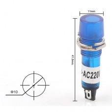 Лампа індикаторна XD10-3 220VAC у пластиковому корпусі з виводами синя