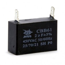 Конденсатор пусковий CBB61 2.0 uF 400/450V +/-5% 50/60Hz -25...+85°C клеми