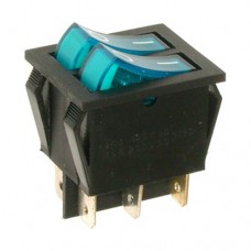 Переключатель IRS-2101-1А двухклавишный синий с подсветкой, 2(ON-OFF), (6p), 15A 220V