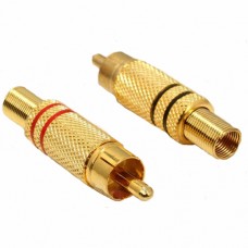 Штекер RCA металевий GOLD на кабель з амортизатором, d6.5mm, червоний/чорний 1 шт