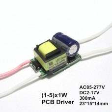 Драйвер LED на 1-5x1W Input: AC 85-277V 50/60Hz Output: DC2-17V 300mA +/-5%