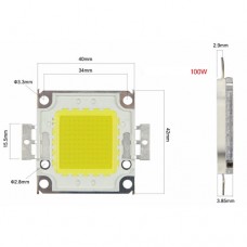 Светодиод белый для прожектора 30-36V 3000mA 100W 9500-11000Lm 6000-6500K 120°