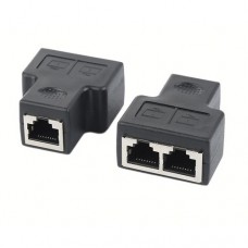 Адаптер Lan Ethernet розетка CAT.5E CAT.6E 1-порт 8P8C RJ-45 на 2- порта 8P8C RJ-45 чорний