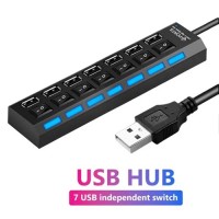 Концентратор-хаб USB на 7 портів USB 2.0 500GB з вимикачами та підсвітленням