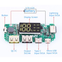 Модуль Power Bank 18650 H961-U V3.0 з LED дисплеєм на 2 USB виходи Input 3.2-4.7V Output 5V 2A + micro USB, type-C, Lighting