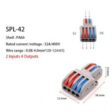 Клема універсальна SPL-42 з'єднувач для багатожильних та одножильних проводів AWG28-12 0.08-4мм 32A 250V/600V 2 pin на 4pin