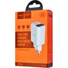 Зарядное устройство HOCO C63A Victoria LED дисплей AC110-240V, 50-60MHz 2USB 5V 2.1A для планшетных и мобильных устройств