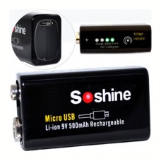 Акумулятор Li-ion SOSHINE 6F22 9V 500mAh + micro USB