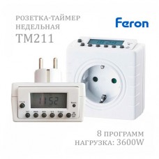 Таймер-розетка электронный Feron TM211 недельный 220VAC 3600Вт 16A точность 1 минута