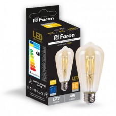 Лампа світлодіодна Feron LB-764 ST64 230VAC 35mA E27 4W теплий білий 2700K 470Lm золоте напилення